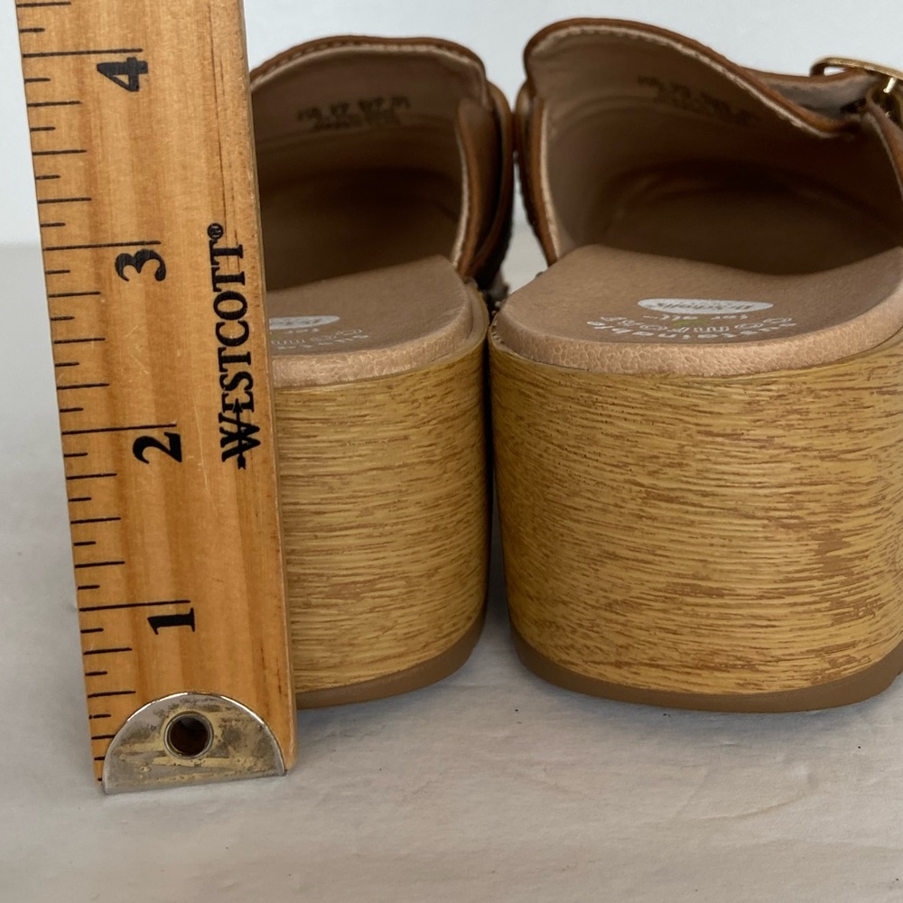 Dr. Scholl's Brown Leather Clog Mules with Gold Buckle - Picture 8 of 12